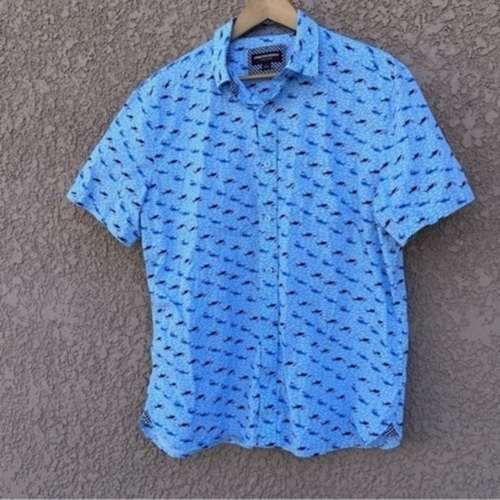 Across The Pond Hawaii Palm Signature‎ Line Fitted Short Sleeve Shirt Large